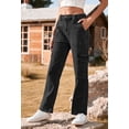 thumbnail image 3 of Pink Queen Women's High Waist Cargo Jeans Flap Pocket Wide Leg Denim Pants Black M, 3 of 7