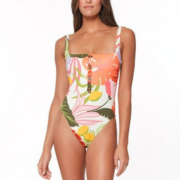 Sanctuary Button Front Over The Shoulder Mio One Piece Swimsuit (Multi, XL)