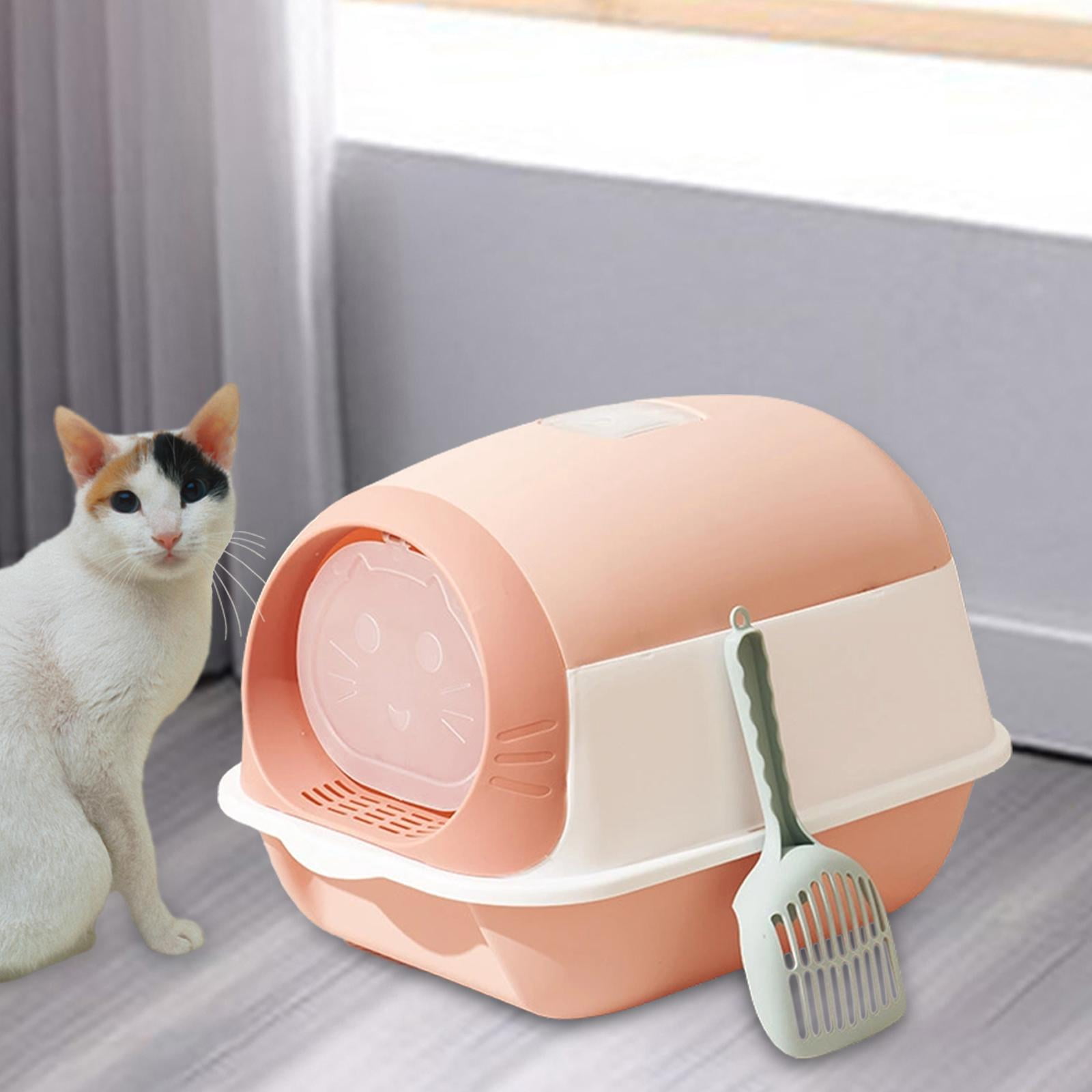 Bvdfgk Enclosed Cat Toilet for Indoor Cats, Hooded Cat Litter Box with Front Door Kitty Pink White