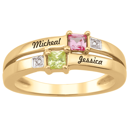 Personalized Square Birthstone Ring in 10k Gold by Jewlster