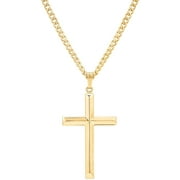 24K Gold Cross with Bevel Edges for Men Women Boys Fathers Husband perfect gift with 3mm cuban link chain