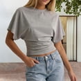 thumbnail image 5 of Yopmin Dolman Short Sleeve Top Crewneck Tighten Waist Crop Top Casual Loose Summer Tee for Daily Wear, 5 of 7