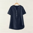thumbnail image 5 of RongHuan Cotton Linen Shirts for Women Casual V Neck Blouses Button Down Short Sleeve Shirt Solid Color Work Tops, 5 of 6