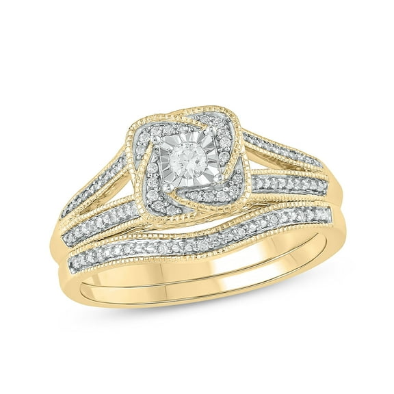 Cali Trove, 1/5cttw Diamond Twisted Halo Wedding Ring Set with Matching Curved Half Eternity Band in Yellow Gold-Plated Sterling Silver Bridal Ring