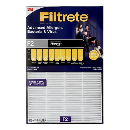 Filtrete Advanced Allergen, Bacteria & Virus True HEPA Room Air Purifier Filter, F2