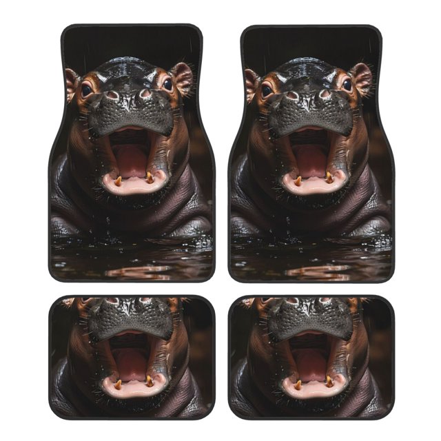 Balery Playful Baby Hippo Splash Juego de 4 Alfombrillas para Auto, Revestimientos de Caucho Resistente, Diseño Antideslizante