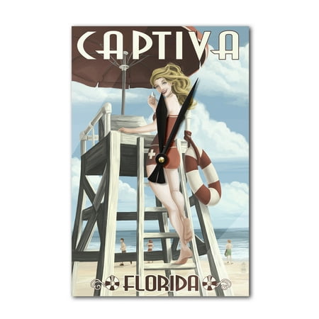 Captiva, Florida - Lifeguard Pinup Girl - Lantern Press Poster (Acrylic Wall Clock)