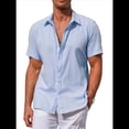 thumbnail image 2 of Camisas Casuales de Algodón de Corta para Hombre, con Botones y Cuello, para Playa y Verano Azul XL, 2 of 7