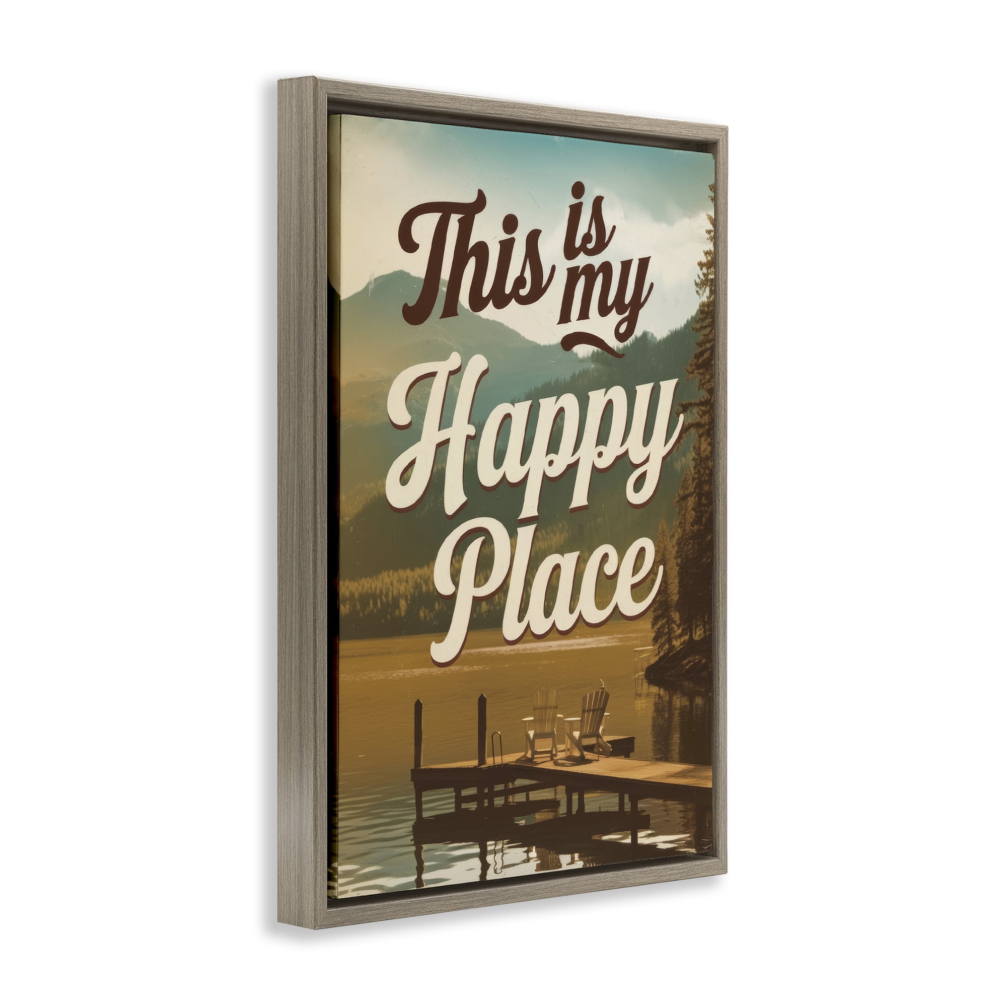 Stupell Industries Vintage My Happy Place Brown Framed Floater Canvas Wall Art, design by Andreas Magnusson