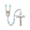 thumbnail image 1 of St. Seraphina Silver-Plated Rosary 6mm March Light Blue Fire Polished Beads Crucifix Size 1 5/8 x 1 medal charm, 1 of 1