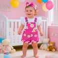 thumbnail image 2 of JAJAHO Baby Girl Clothes Summer 3 Piece Sets Romper Outfits Sleeveless Ruffle Bodysuit Floral Suspender Shorts With Headbands 3-24M Comfortable Outfit, 2 of 6