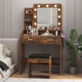 thumbnail image 1 of Dressing table with mirror and light, makeup table with power socket, 3 lighting modes with adjustable brightness, small dressing table set with 2 drawers, bedroom makeup table, white/black/pink/tabby, 1 of 6