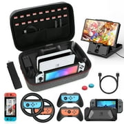 HEYSTOP Case & Accessories Kit for Nintendo Switch, 12 in 1 Switch Carry Case, PlayStand, Joycon Steering Wheel, Joycon Grip, Screen Protector, Thumb Grips, Case Cover, Charger Cable