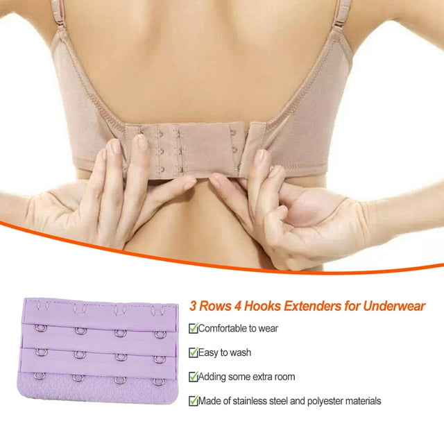 Extension Bretelle Soutien-Gorge Rallonges Boucle 4 Crochets Femmes Respirant Accessoires Pratiques Réglable Remplacement 3 Rangées sous-Vêtements Violet Clair