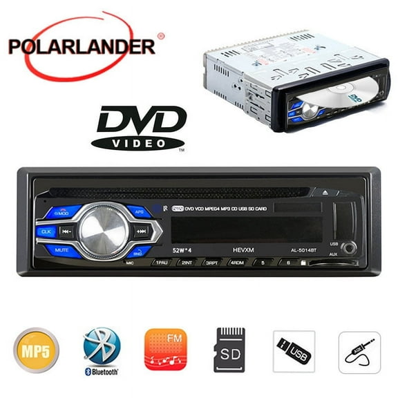 Polarlander 12V Single Din Car Stereo with Bluetooth, FM Radio, DVD/CD/MP3 Player, AUX/TF/USB, Phone Charging, Remote Control Universal 1 Din Fit