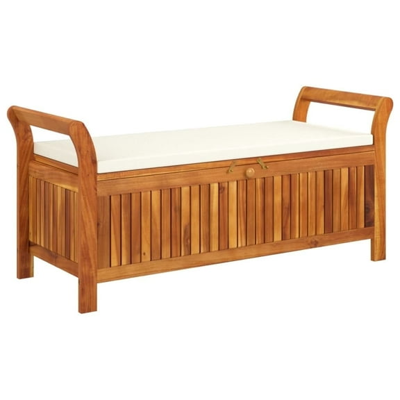 vidaXL 1 Piece Solid Acacia Wood Outdoor Storage Loveseat with Cushion Patio Collection