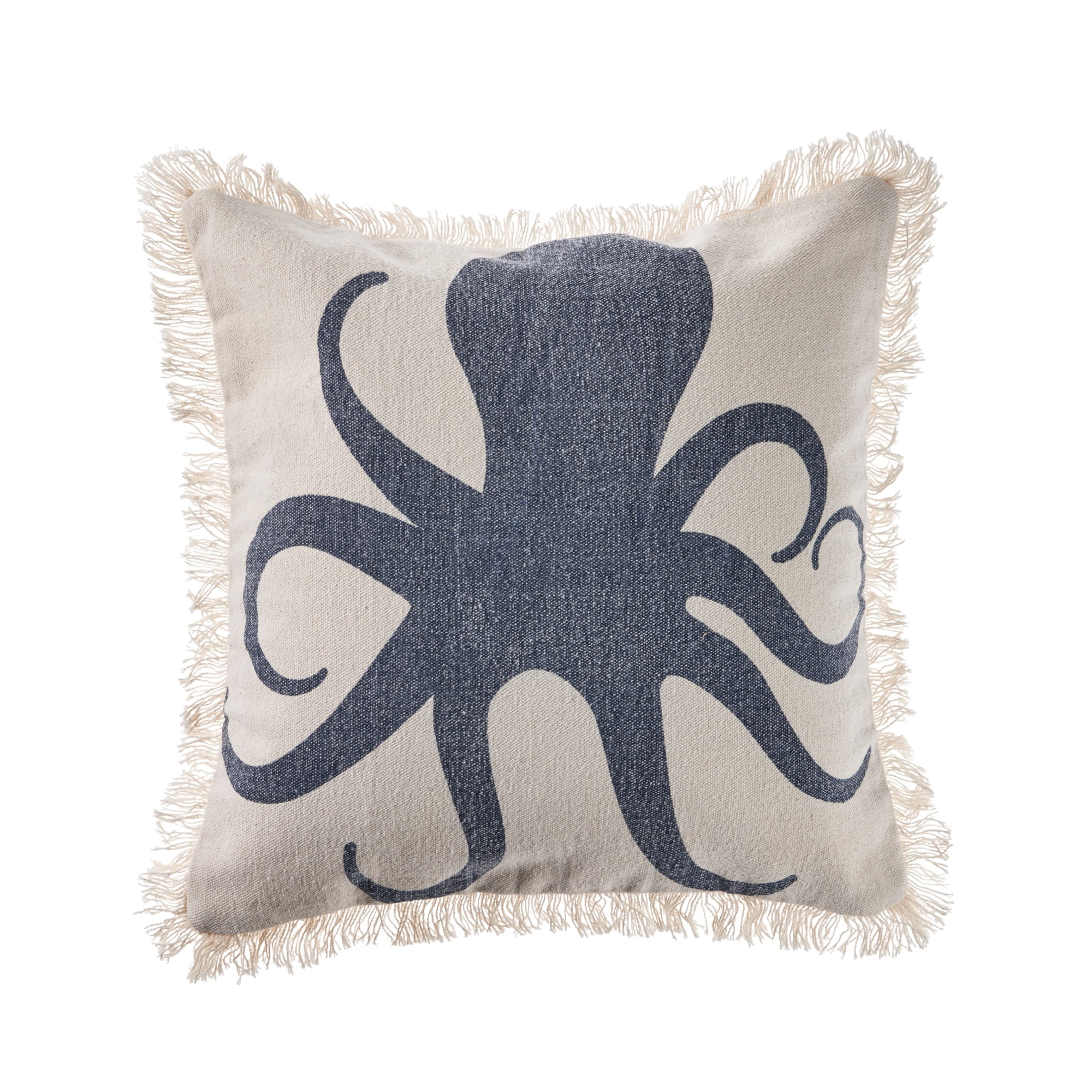 Laddha Home Designs Handwoven Octopus Cotton Throw Pillow Cover - 18" - White and Blue