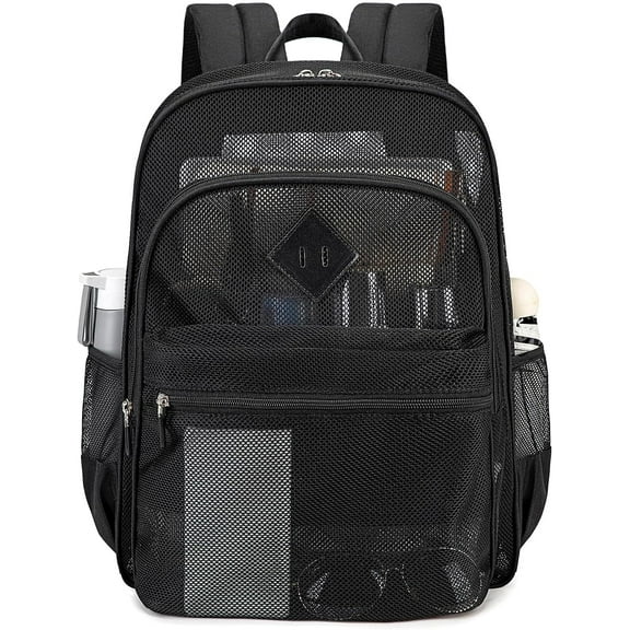 DAKIMOE Mesh Backpack School Backpack Bookbag Heavy Duty See Through Transparent Backpack Stadium Approved Large Capacity with Multiple Compartments Pockets for School Beach Swimming Sports Work