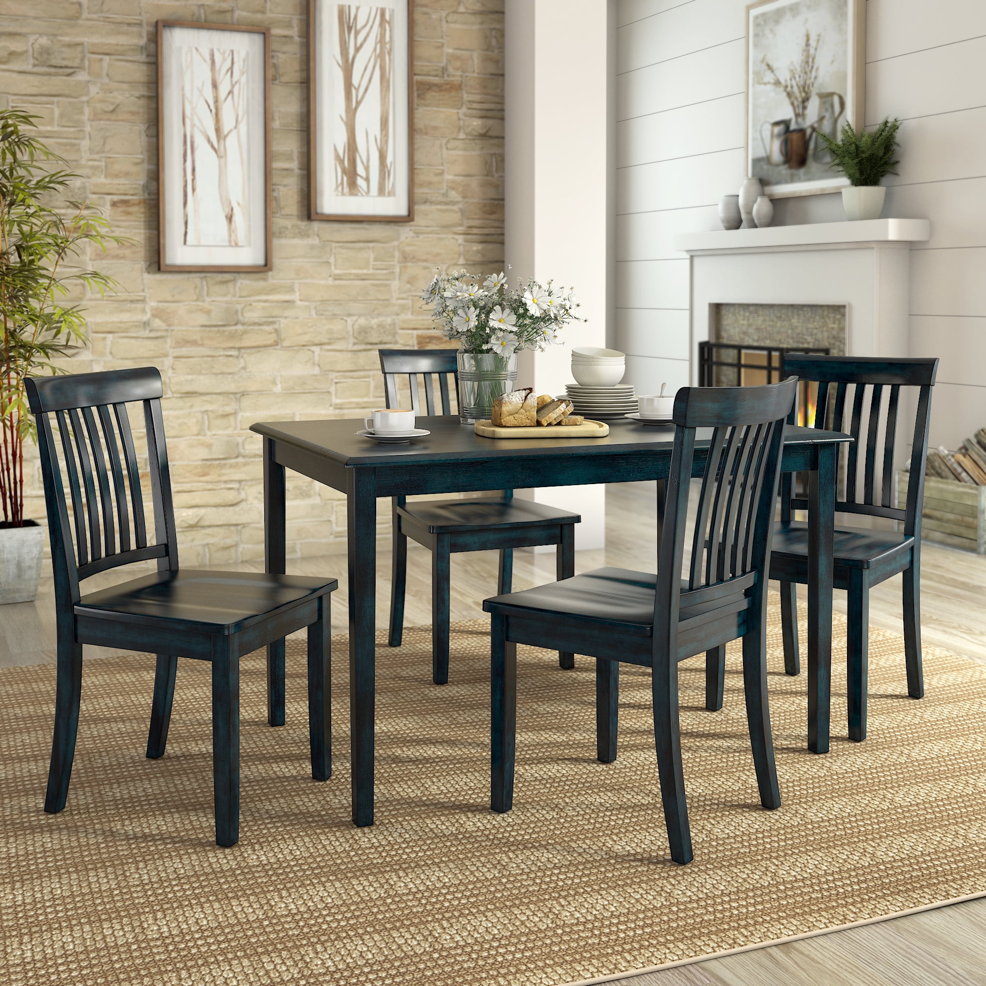 Lexington 5Piece Wood Dining Set with 4 Mission Back Chairs, Dark
