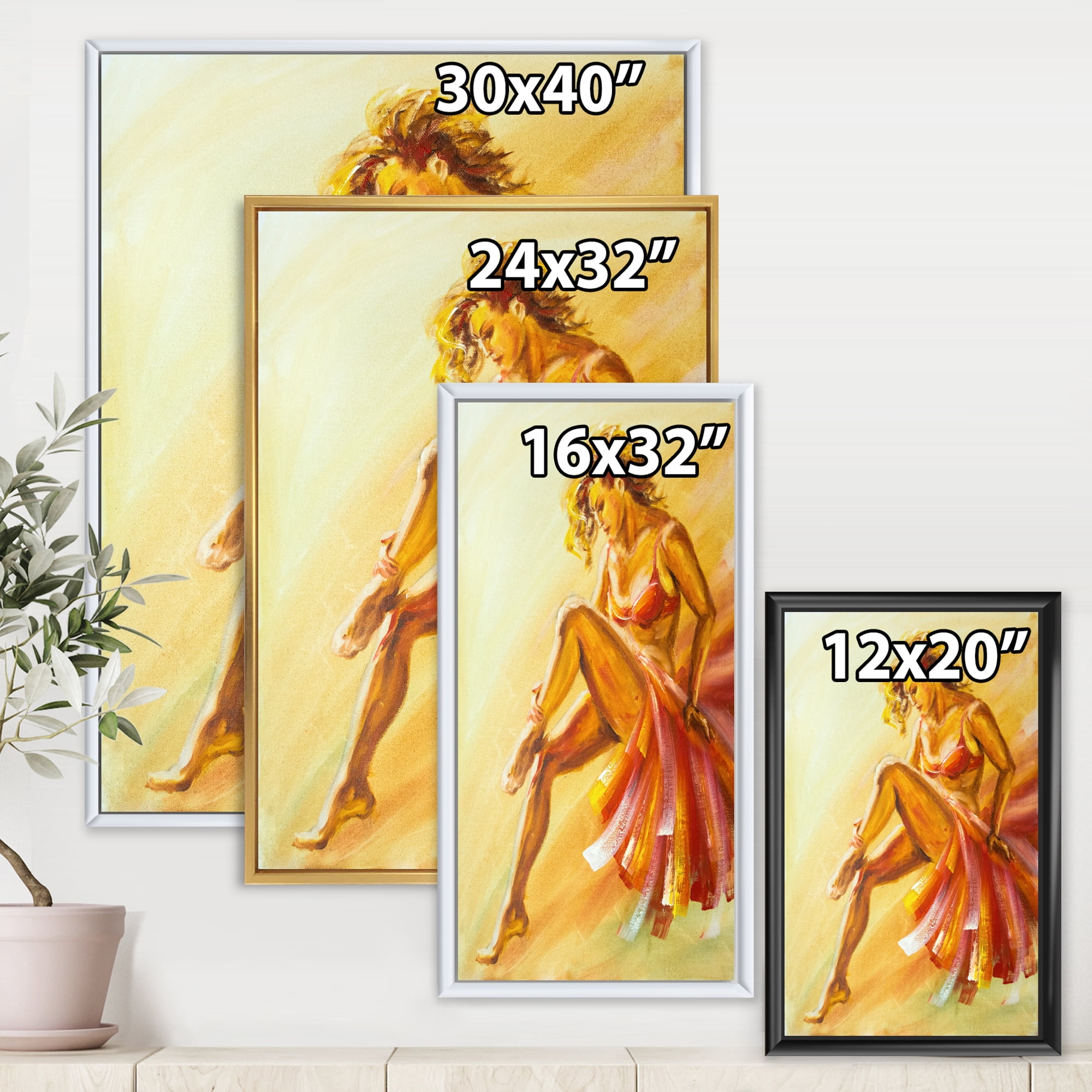 Designart 'Warm Coloured Flamenco Woman Dancer' Modern Framed Canvas Wall Art Print