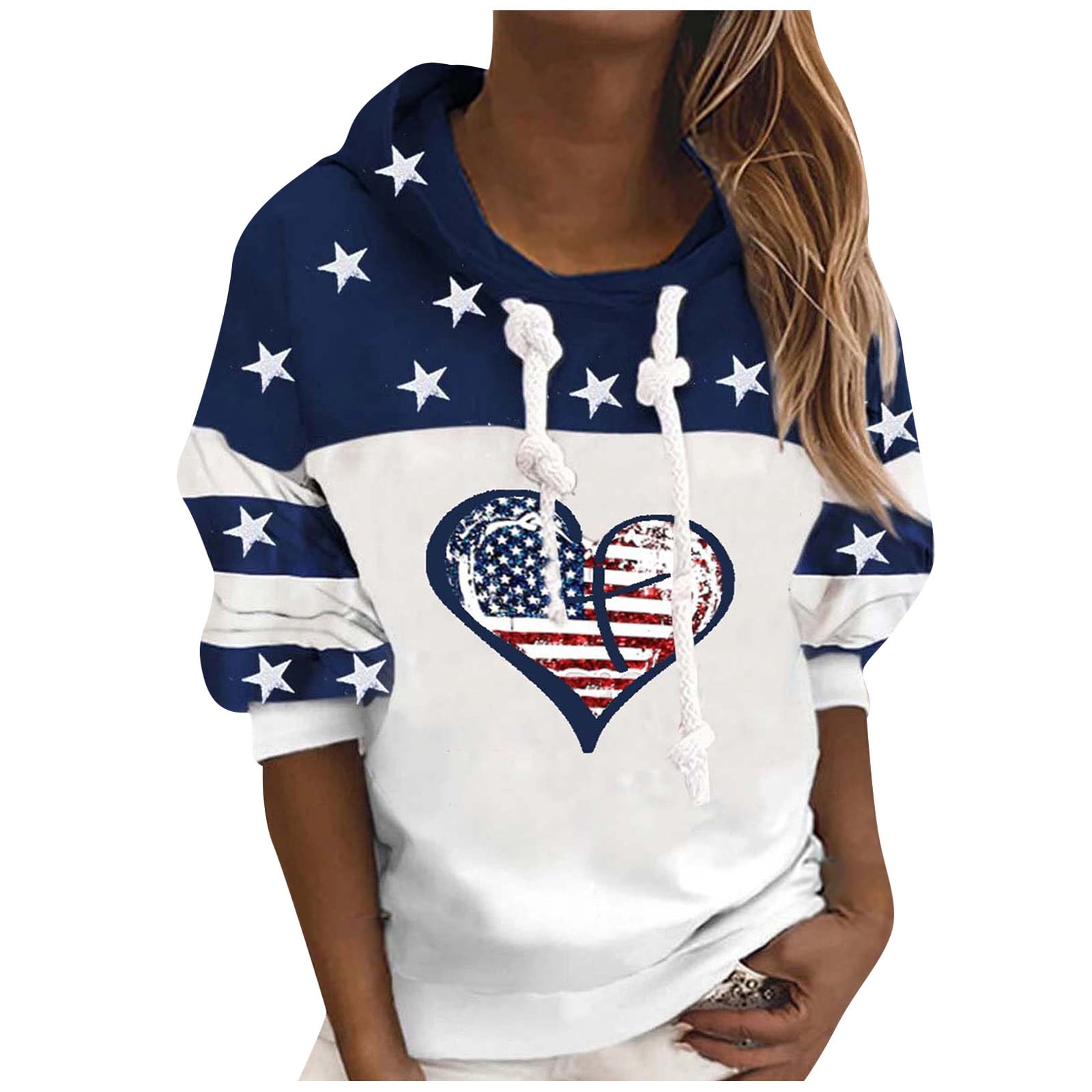 Swiusd Womens Hoodie Dressy Casual Fashion Women Banner Star Jacket Ladies Fit Flag Sweatshirt Top White Sweatshirts