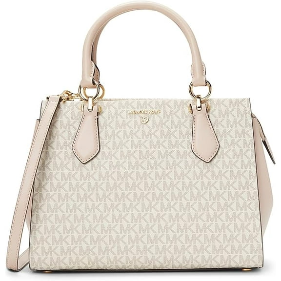 Michael Kors Marilyn Medium Signature Satchel, Vanilla/Soft Pink
