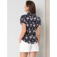 thumbnail image 5 of Blusa Floral De Gasa De Gasa Con Ojo De Cerradura En La Espalda De Manga Corta Con Volantes Para Mujer Azul oscuro S, 5 of 6