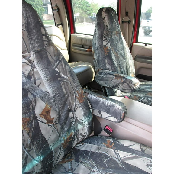 F89 1999-2001 Ford F150-F550 Front or Rear High Back Capain Chairs with Molded Headrests and 1 Armrest Per Seat in Camo Endura