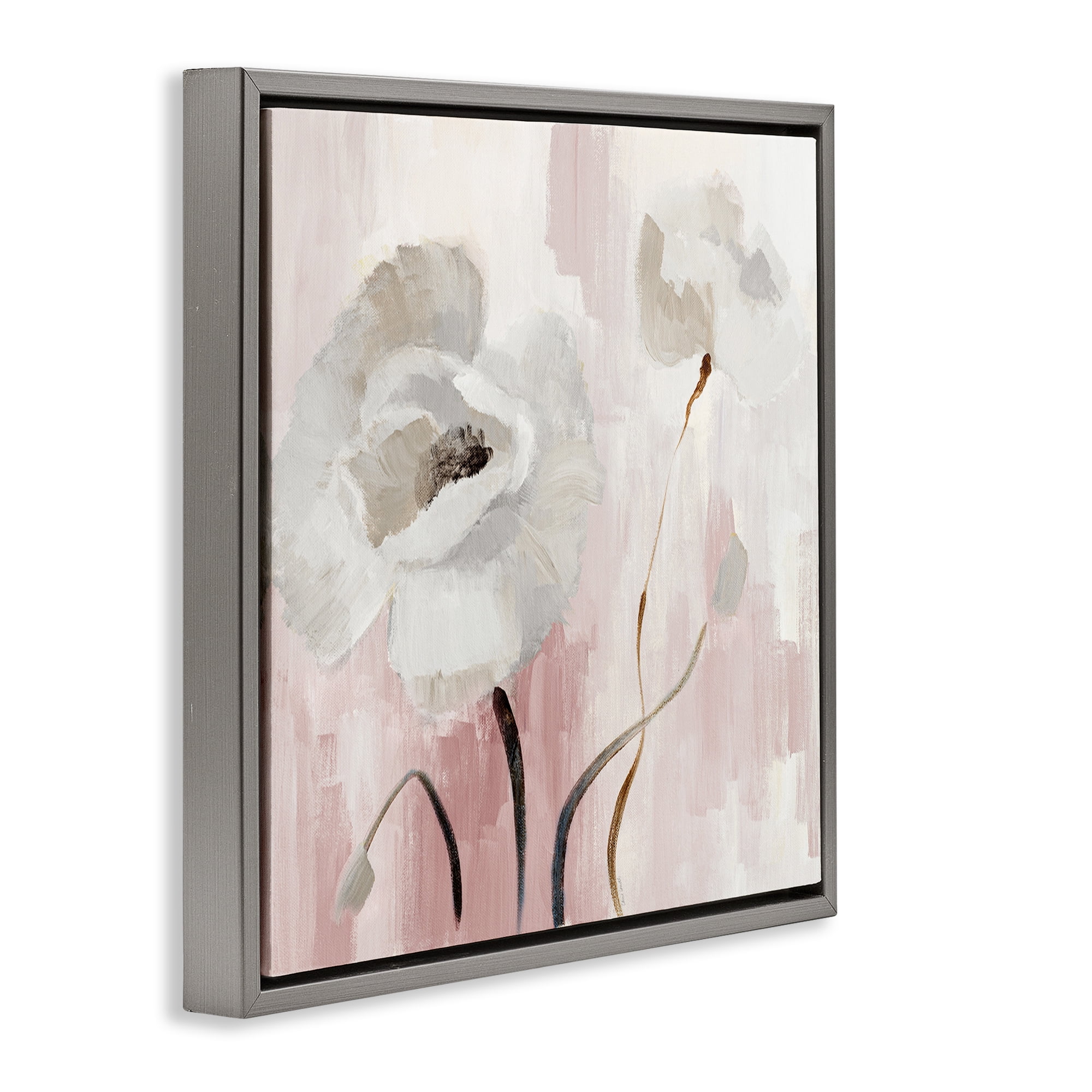 Stupell Industries Abstract White Blossoms Botanical & Floral Painting Gray Floater Framed Canvas Art Print Wall Art, 18 x 18