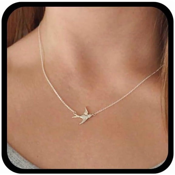 Boho Swallow Pendant Necklace Silver Swallow Necklace Flying Bird Choker Necklaces Small Bird Necklaces Minimalist Choker Jewelry for Women