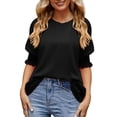 thumbnail image 5 of Women's Loose Plus Size Solid Color Round Neck Pullover 3/4 Sleeve Top Dress Shirt Juniors Button down Womens Blouse Womens Relaxed T Shirts Baseball Shirts for Women Hiking Short Sleeve Women Button, 5 of 5