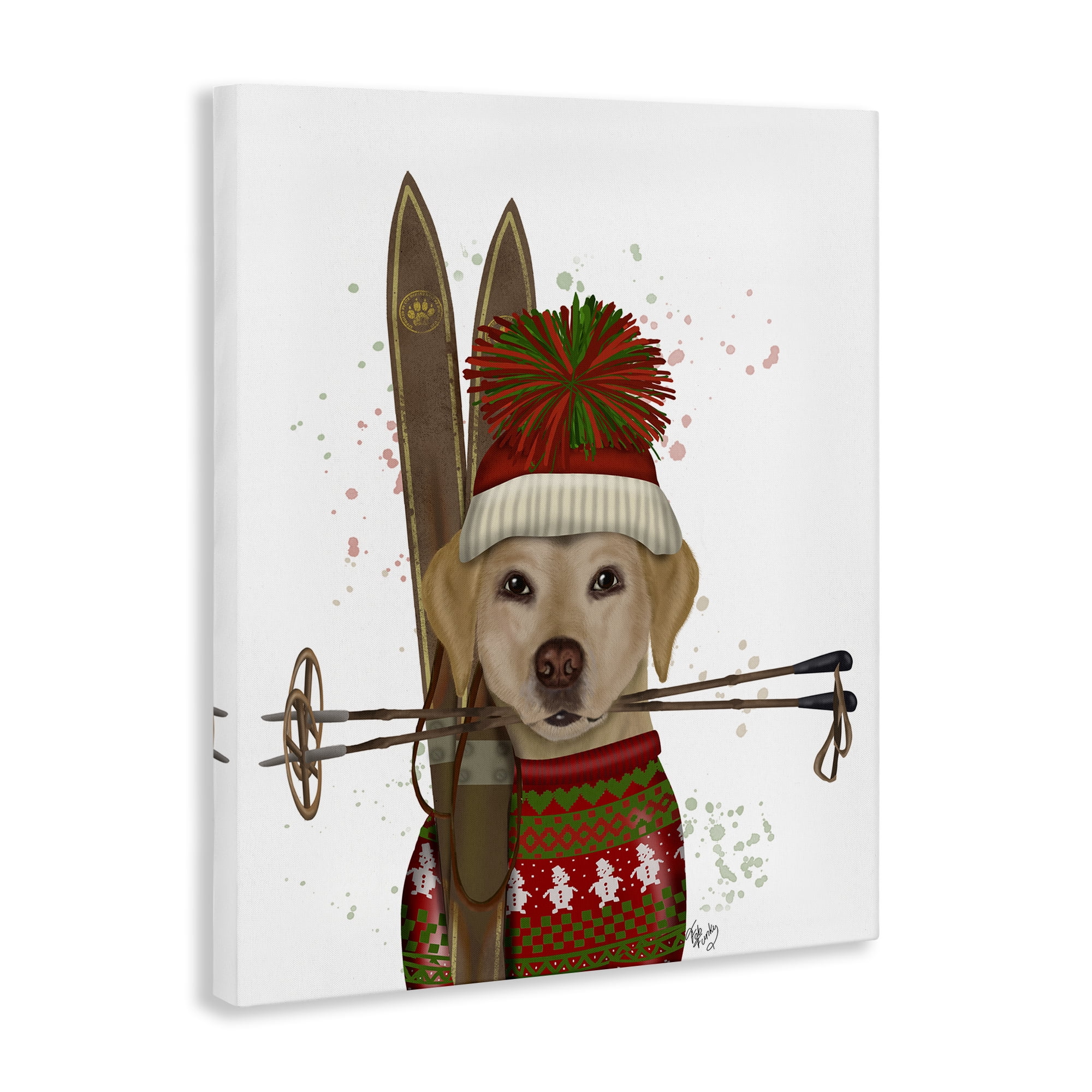 Stupell Industries Yellow Labrador Skiing Animals & Insects Painting Gallery Wrapped Canvas Art Prints Wall Art, 16 x 20