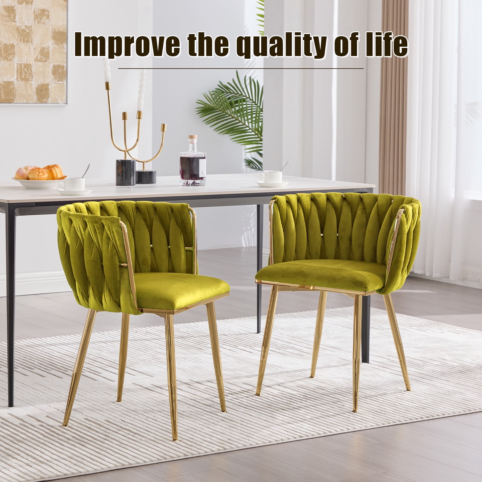 MOONMISS Dining Chairs Set of 2 with Metal Legs for Kitchen Dinning Room,Olive