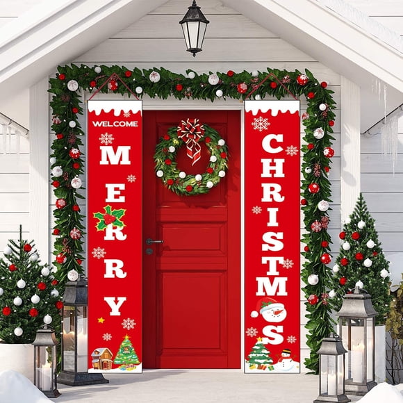 Welcome Merry Christmas Banner, Merry Christmas Garland Banner Christmas Window Decoration Fireplace Picture Indoor Outdoor Party Decorations