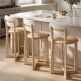 thumbnail image 3 of Dayalane Mid Century Modern Bar Stools Set of 4, 26" Counter Height Faux Leather Upholstered Stools with Curved Back, X-Shape Wood Legs for Kitchen Island, Dining Room, Khaki, 3 of 11