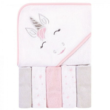 UPC: 0660168578478 | Hudson Baby Infant Girl Hooded Towel and Five Washcloths Pink Unicorn One Size
