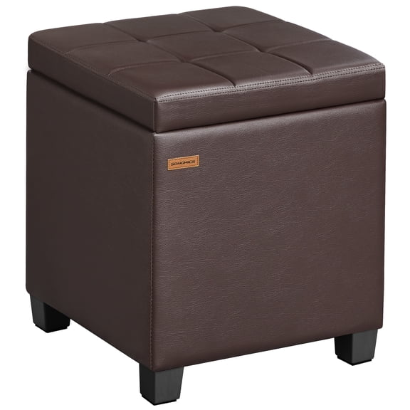 SONGMICS Square Storage Ottoman, Foot Stool Footrest, Ottoman Cube with Hinged Lid,16.9 x 16.9 x 18.1 Inches, Synthetic Leather, Deep Burgundy