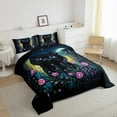thumbnail image 3 of Manfei Black Cat Queen Comforter Set,Colorful Flower Daisy Bedding Sets,Pet Aniaml Bedding Comforter Set For Girls Boys,Breathable Room Decoration Reversible,3-Piece, 3 of 8