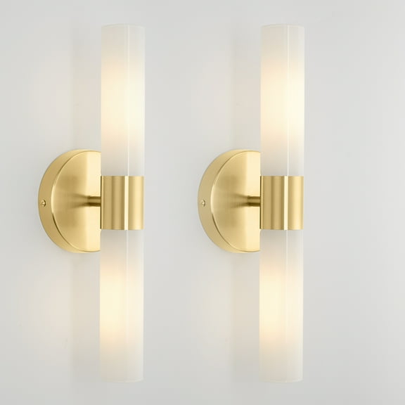 Eurus Home Set of 2 Gold Dimmable Bathroom Vanity Light Fixture with Opal Glass Tube Shades, E12 Base