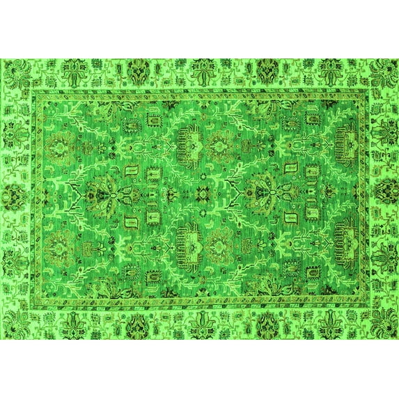 Ahgly Company Machine Washable Indoor Rectangle Oriental Green Traditional Area Rugs, 3' x 5'