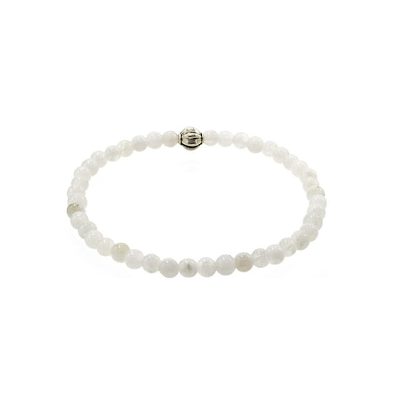 LTC Designs 4mm Round Moonstone Stretch Bracelet with a Silver-tone Centerpiece, 7"