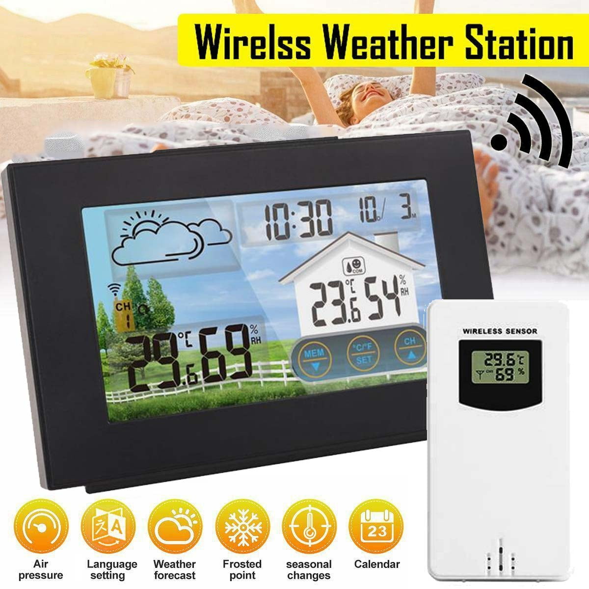 Duomishu Wireless Weather Station Digital Temperature Humidity Monitor LCD Indoor Outdoor Thermometer Hygrometer