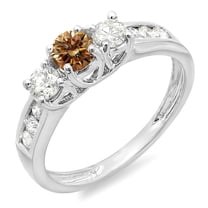 Dazzlingrock Collection 0.90 Carat (ctw) 10K Champagne And White Diamond 3 Stone Engagement Bridal Ring, White Gold, Size 8.5