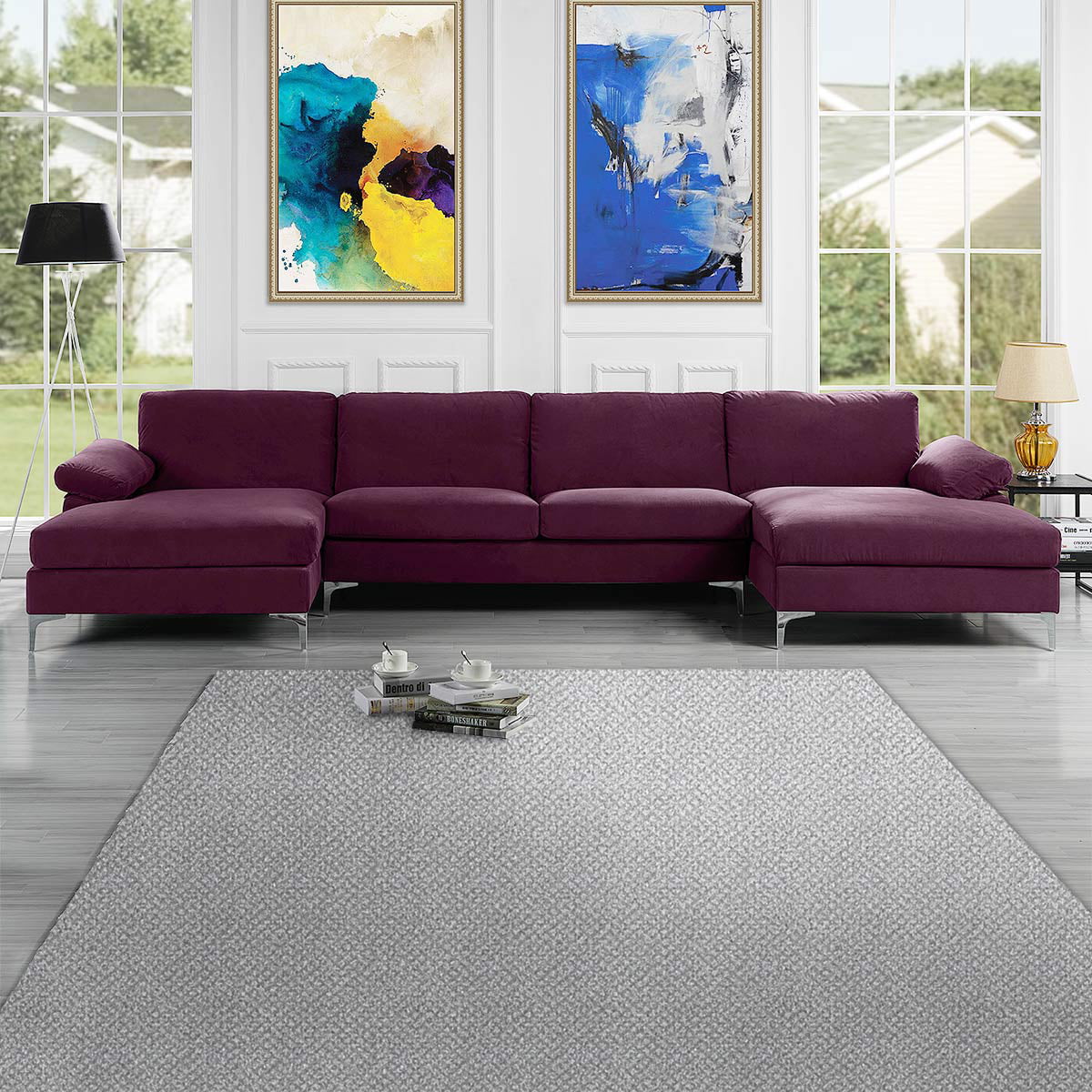 Mobilis Modern Large Microfiber Velvet Fabric U-Shape Sectional Sofa