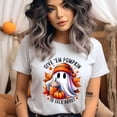 thumbnail image 2 of Graphic T-Shirt Give ’Em Pumpkin to Talk About Ghost Print for Women, Navy, Size XL, 2 of 6
