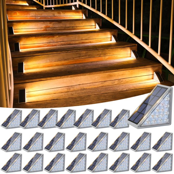 Luces solares para escaleras VOLISUN, paquete de 24 unidades, impermeables, IP67, blanco cálido