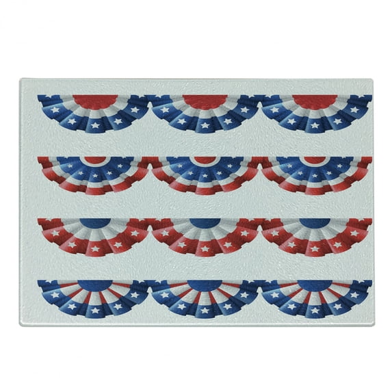 American Flag Cutting Board, Flag Round Bunting Election Ornament Politic Union Ribbon Event Pattern Print, Decorative Tempered Glass Cutting and Serving Board, Small Size, Blue Red, by Ambesonne