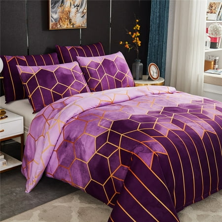 Purple Gradient Color Gold Geometric Bedding Duvet Cover Set Queen Soft Microfiber Breathable Comfortable With Zipper Closure Canada Purple Gradient Color Gold Geometric, Purple And Gold Bedding King
