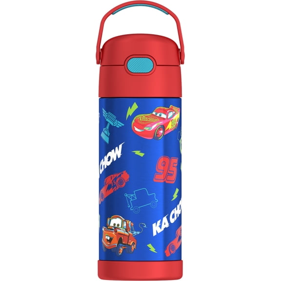 Thermos Stainless Steel Vacuum Insulated FUNtainer Bottle with Covered Straw, Cars, 14oz
