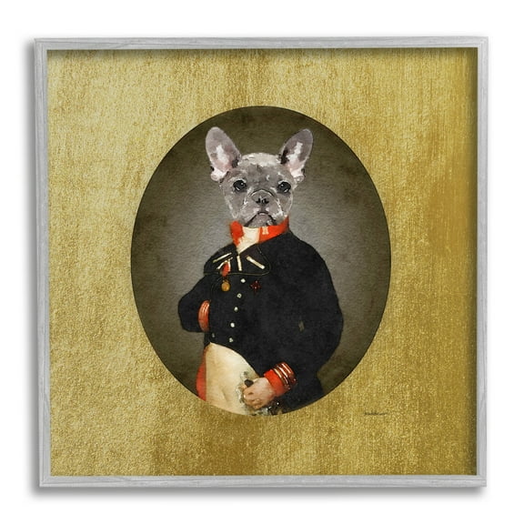 Stupell Industries Antique Style Dog Portrait Wearing Military Suit , 17 x 17, Design by Amanda Greenwood